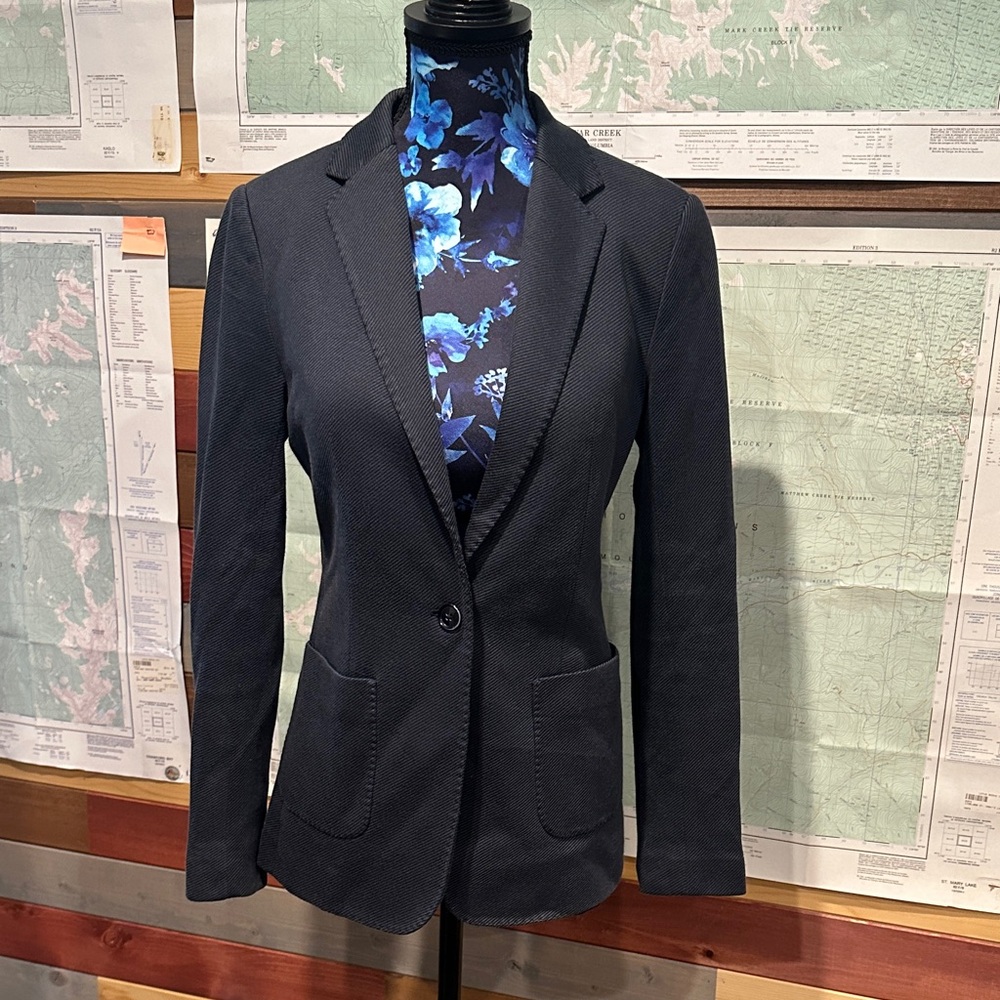 Massimo Dutti Black Single-Button Notch-Lapel Blazer